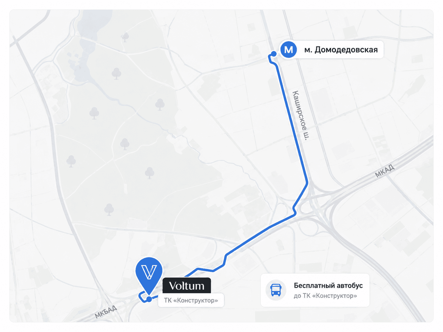 Схема маршрута от метро Домодедовская до ТК Конструктор