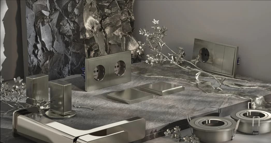 Изделия S70 Metal в отделке никель рядом с интерьерными материалами